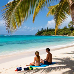 Caribbean Holidays, Luxury Jamaica May, Couple enjoying a private Jamaican beach with crystal-clear water, snorkelling equipment and shaded palm trees