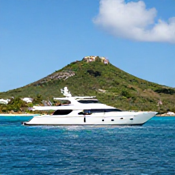 Caribbean Holidays, Luxury June Holidays, Couple enjoying a private yacht cruise beside the green coastline of Saint Martin and Sint Maarten, calm blue Caribbean sea and sunny June sky