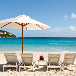 Caribbean Holidays, Luxury June Holidays, Luxury beachfront resort on Saint Martin in June, clear turquoise Caribbean water, elegant sun loungers and relaxed morning light