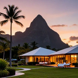 Caribbean Holidays, Luxury March Holidays, Luxury Saint Lucia holiday scene with sunset over the Caribbean, palm trees, elegant resort and the Pitons in the distance