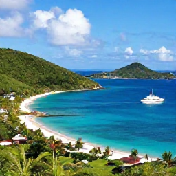 Caribbean Holidays, Luxury March Holidays, Private sailing yacht cruising past green Caribbean islands and secluded beaches in the United States Virgin Islands on a sunny March day