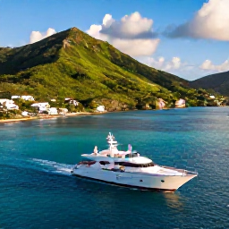 Caribbean Holidays, Luxury March, Traveller enjoying a private yacht cruise past green hills and small bays around Saint Martin in bright afternoon sunshine