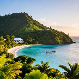 Caribbean Holidays, Luxury Nature Holidays, Private luxury villa on a Caribbean hillside overlooking rainforest and a bright blue bay at sunrise