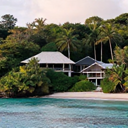 Caribbean Holidays, Luxury Nature Holidays, Sustainable luxury Caribbean resort blending into tropical forest beside a secluded beach, photographed in soft morning light
