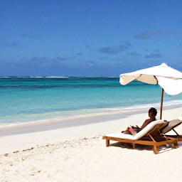 Caribbean Holidays, Luxury Puerto Rico, Traveller relaxing on a Puerto Rico beach in November, with white sand, clear water, a shaded lounger and gentle sunshine