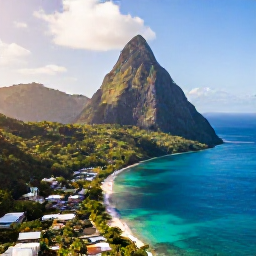 Caribbean Holidays, Luxury Saint Lucia, Aerial view of Saint Lucia's Pitons, turquoise Caribbean Sea and lush green coastline in warm May sunshine