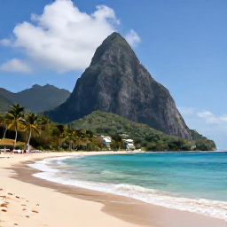 Caribbean Holidays, Luxury Saint Lucia, Luxury beachfront resort in Saint Lucia during July, with turquoise sea, palm trees and the Pitons in the background