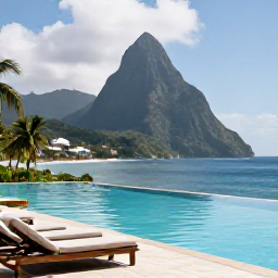 Caribbean Holidays, Luxury Saint Lucia, Luxury beachfront resort in Saint Lucia with infinity pool, sun loungers and views across the Caribbean Sea