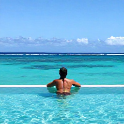 Caribbean Holidays, Luxury Solo Holidays, Solo traveller relaxing beside an infinity pool at a luxury Caribbean resort overlooking turquoise sea