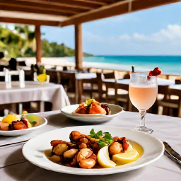 Caribbean Holidays, Luxury Trinidad February, Gourmet Caribbean dinner with fresh seafood and cocktails at a stylish outdoor restaurant in Trinidad