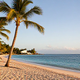 Caribbean Holidays, Luxury Trinidad February, Luxury beachfront resort in Trinidad with palm trees, calm turquoise sea and warm February sunshine