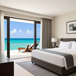Caribbean Holidays, Luxury Turks Caicos, Elegant luxury hotel suite in Turks and Caicos with ocean views, modern furnishings and a private terrace