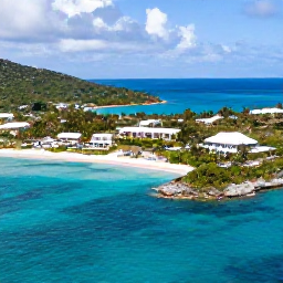 Caribbean Holidays, Luxury Virgin Islands, Aerial view of turquoise Caribbean water, white sand beaches and a luxury resort on St Thomas in the United States Virgin Islands