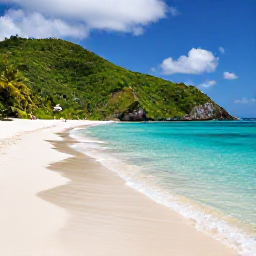 Caribbean Holidays, Luxury Virgin Islands, Pristine white sand beach and clear shallow water at Trunk Bay on St John, surrounded by green hills and tropical vegetation