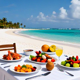 Caribbean Holidays, Luxury Walking Holidays, A Caribbean table set for dinner with fresh seafood, colourful vegetables, local fruit and a view of the sea