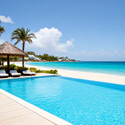 Caribbean Holidays, March Adults Only, A peaceful adults-only resort pool overlooking a bright Caribbean beach in Saint Martin and Sint Maarten during March