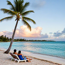Caribbean Holidays, March Adults Only, Adults relaxing beside a quiet turquoise Caribbean beach in the United States Virgin Islands during March, with palm trees and soft morning light