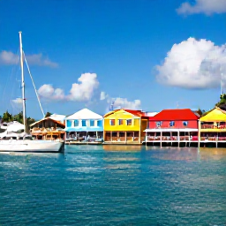 Caribbean Holidays, March Adults Only, Colourful waterfront restaurants and yachts in Philipsburg, Sint Maarten, under sunny March skies