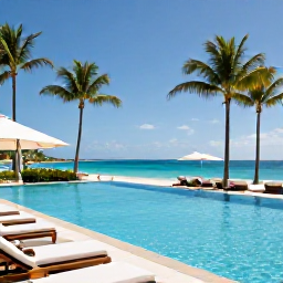 Caribbean Holidays, March Adults Only, Elegant adults-only Caribbean resort with infinity pool, loungers, palm trees and ocean views