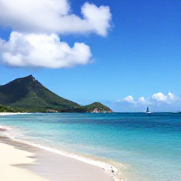 Caribbean Holidays, March Adventures, A bright March morning on a Caribbean beach in the United States Virgin Islands, with calm turquoise water, green hills and a small sailing boat offshore