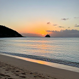 Caribbean Holidays, March Adventures, A quiet sandy beach on a British Virgin Islands island at sunset, with calm turquoise water and a small boat offshore
