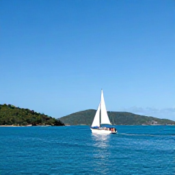 Caribbean Holidays, March Adventures, A sailing boat cruising between the green islands of the British Virgin Islands under a clear blue March sky