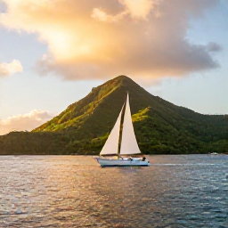 Caribbean Holidays, March Adventures, A small sailing boat cruising between the green islands of the US Virgin Islands at golden hour, with calm sea and a warm Caribbean sky