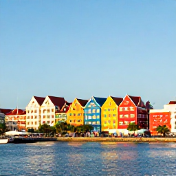 Caribbean Holidays, March Adventures, Colourful historic buildings in Willemstad, Cura&ccedil;ao, beside a waterfront promenade at golden hour
