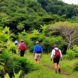 Caribbean Holidays, March Adventures, Hikers walking through lush tropical forest on the slopes of Mount Liamuiga in Saint Kitts