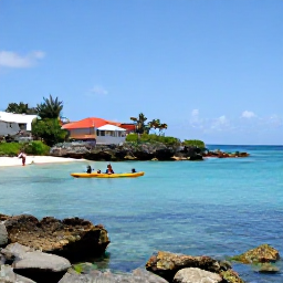 Caribbean Holidays, March Adventures, Kayakers paddling along a calm Caribbean coastline near Saint Martin, with rocky coves and clear blue water