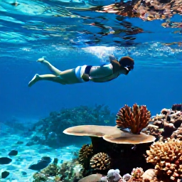 Caribbean Holidays, March Adventures, Snorkellers swimming above colourful coral reef and tropical fish in clear shallow water near Providenciales