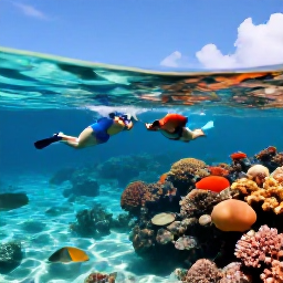 Caribbean Holidays, March All Inclusive, A couple snorkelling over a colourful Caribbean coral reef in clear shallow water on a sunny March day