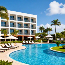 Caribbean Holidays, March All Inclusive, A modern all-inclusive Caribbean resort in March with a swimming pool, sun loungers, tropical gardens and guests enjoying the sunshine