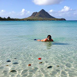 Caribbean Holidays, March Beach Holidays, A snorkeller viewing colourful fish in clear shallow water beside a Saint Kitts beach, with volcanic hills visible beyond the bay