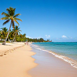 Caribbean Holidays, March Beach Holidays, A wide golden beach on Saint Kitts with calm turquoise Caribbean water, palm trees and bright March sunshine