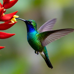 Caribbean Holidays, March Birdwatching, A close-up scene of a brilliant green-and-blue Caribbean hummingbird feeding from red tropical flowers beside a forest path