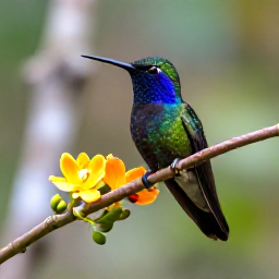 Caribbean Holidays, March Birdwatching, A colourful Caribbean hummingbird perched on a flowering branch in a lush Saint Vincent forest