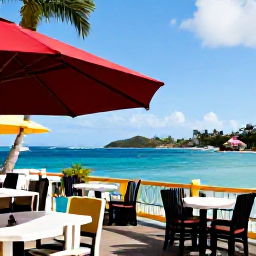 Caribbean Holidays, March Birdwatching, A relaxed seaside caf&eacute; near a colourful Caribbean harbour in Saint Vincent and the Grenadines