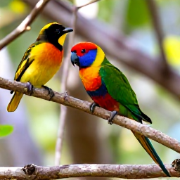 Caribbean Holidays, March Birdwatching, Colourful Cuban parrots and bananaquits in dry island woodland near Cockburn Town, Turks and Caicos, natural wildlife photograph