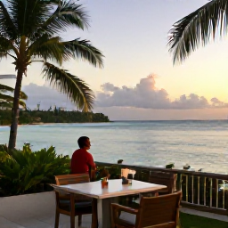 Caribbean Holidays, March Birdwatching, Relaxed Caribbean evening overlooking the sea from a quiet Saint Kitts and Nevis hotel terrace after a day of birdwatching