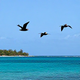 Caribbean Holidays, March Birdwatching, Roseate terns, brown pelicans and frigatebirds flying above a bright Caribbean shoreline in the United States Virgin Islands