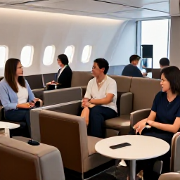 Caribbean Holidays, March Business Class, Business class passengers relaxing in a comfortable airport lounge before a Caribbean flight