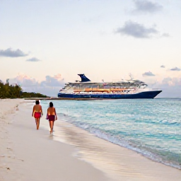 Caribbean Holidays, March Caribbean Cruises, A couple walking along a quiet white-sand Caribbean beach beside clear blue water at sunset