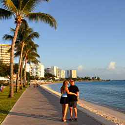 Caribbean Holidays, March City Breaks, Couple enjoying a sunny Caribbean city break, combining a beach promenade, sightseeing and a relaxed evening view over the sea