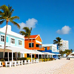 Caribbean Holidays, March City Breaks, Sunny Caribbean city waterfront in March, with colourful buildings, palm trees and relaxed outdoor cafes