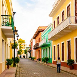 Caribbean Holidays, March City Breaks, Traveller walking through colourful historic Caribbean streets in warm March sunshine, with colonial architecture and local shops