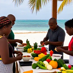 Caribbean Holidays, March Cooking Holidays, A sunny Caribbean cooking class beside the sea, with fresh tropical ingredients, colourful vegetables and local chefs preparing traditional dishes