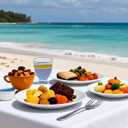 Caribbean Holidays, March Cooking Holidays, Relaxed outdoor lunch beside a Caribbean beach in Tobago, with colourful local dishes and turquoise sea