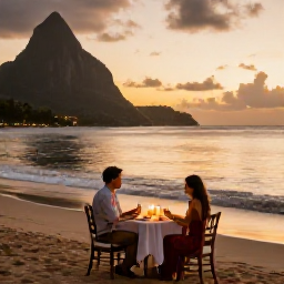Caribbean Holidays, March Couples Holidays, A candlelit dinner for two on a Saint Lucia beach, with gentle waves and warm evening light