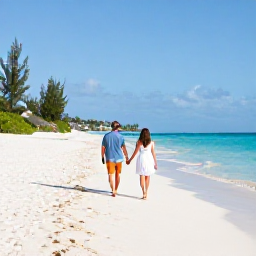 Caribbean Holidays, March Couples Holidays, A couple walking hand in hand along a quiet white-sand beach in Saint Barth&eacute;lemy during a sunny March morning